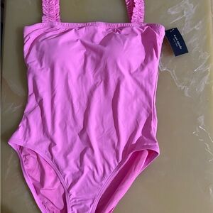 Kate Spade mini ruffle square neck one piece swimsuit Bubblegum pink